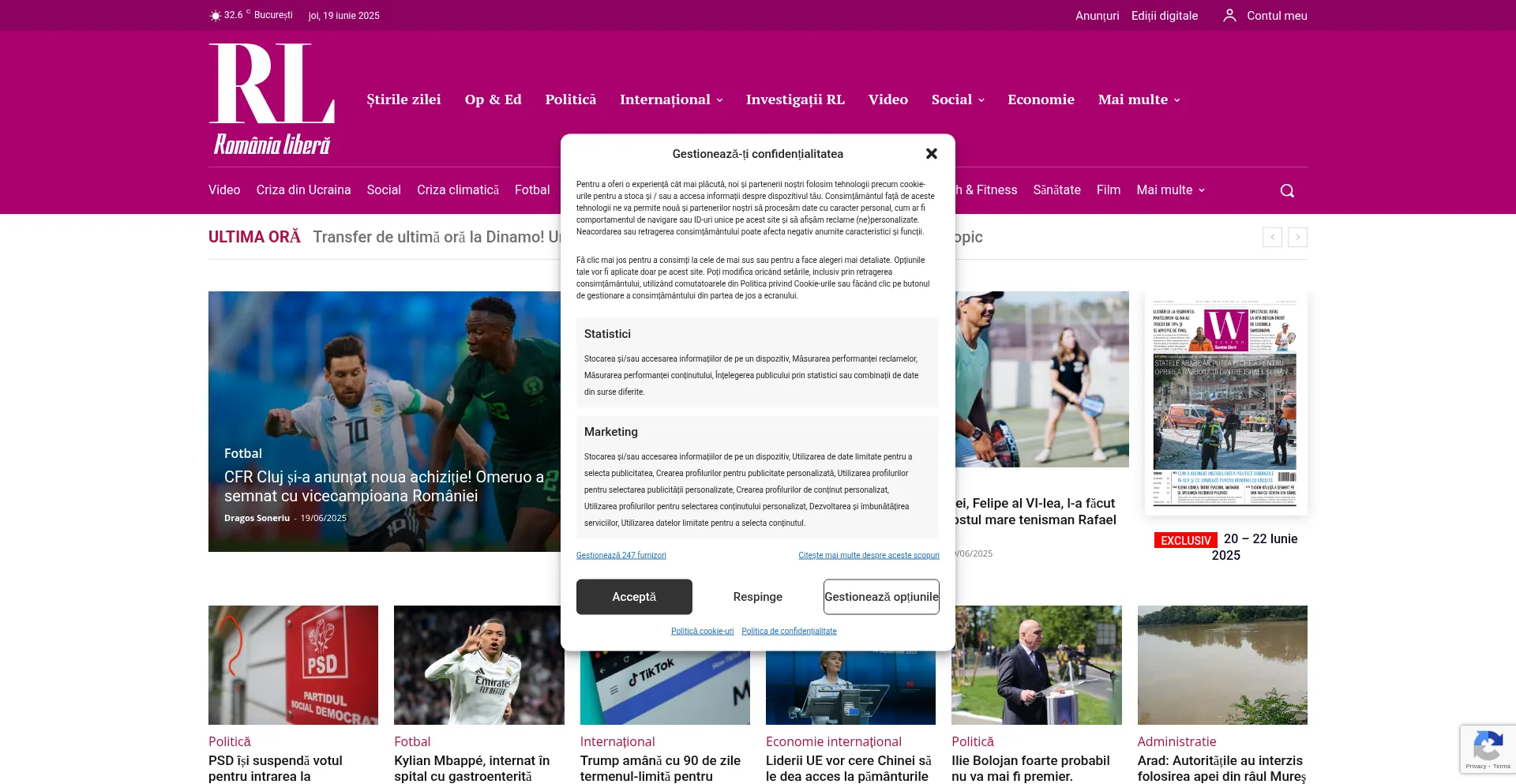Website screenshot of Romanialibera.ro
