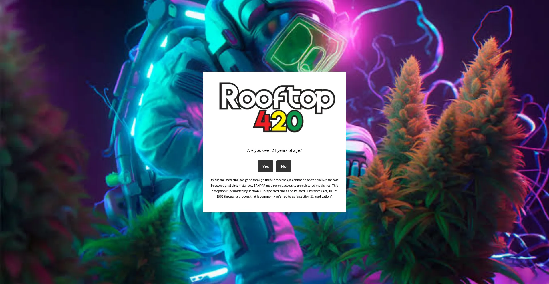 Website screenshot of Rooftop420.co.za