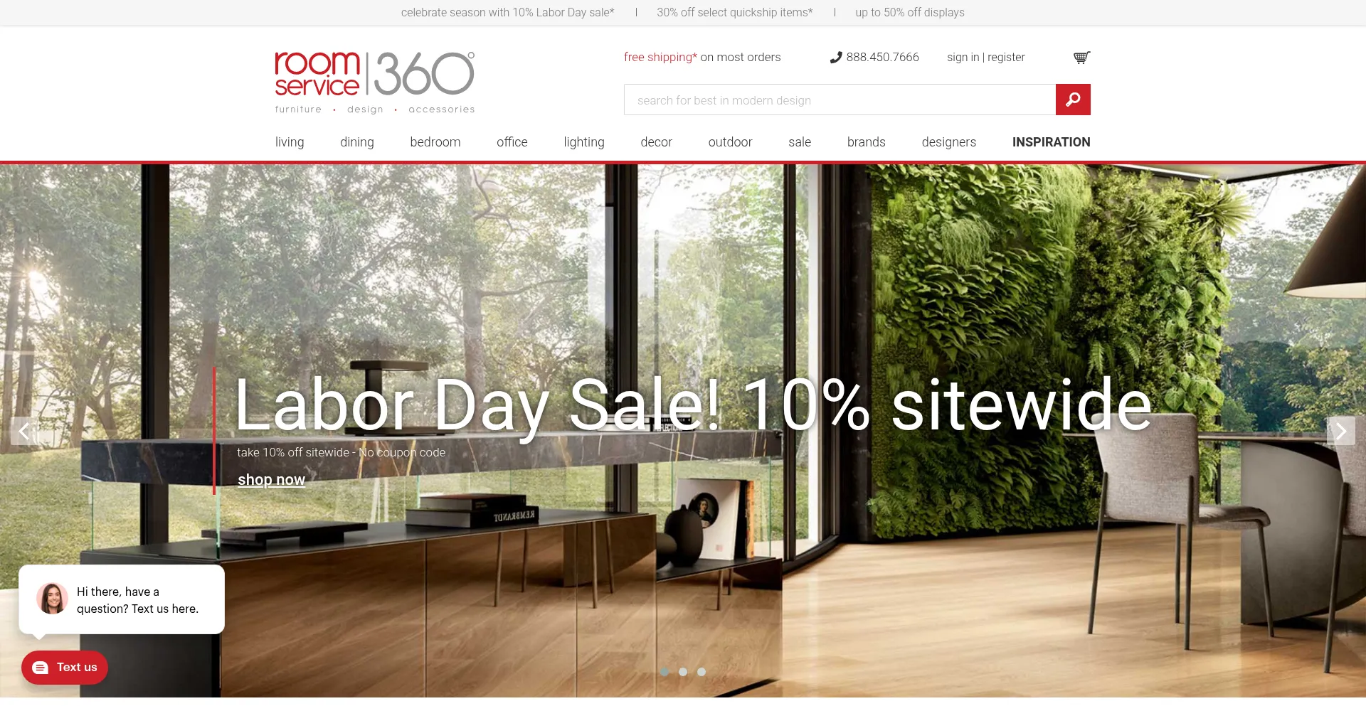 Website screenshot of Roomservice360.com