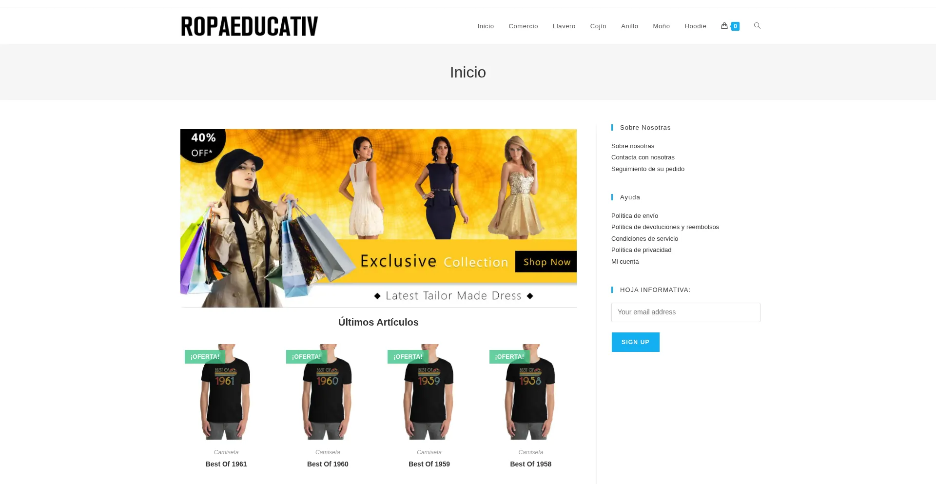 Website screenshot of Ropaeducativa.com