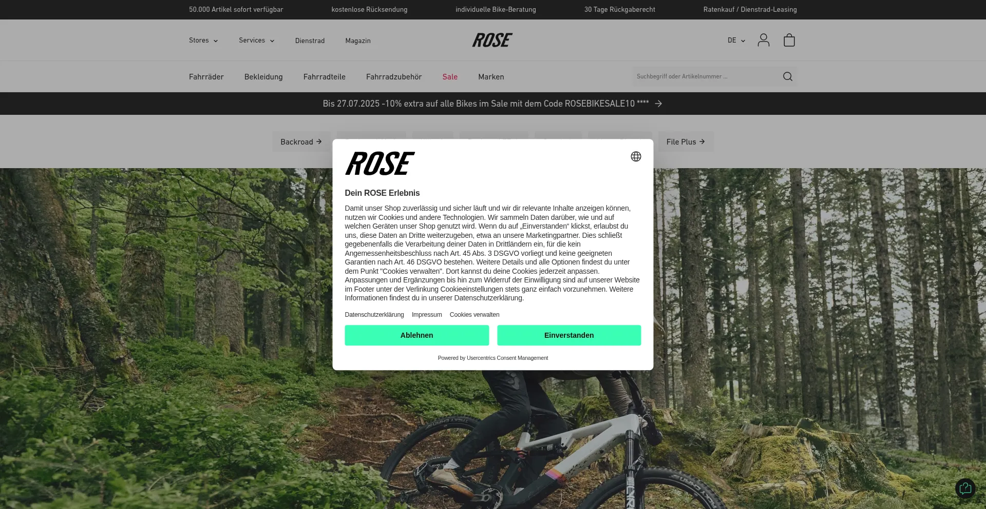 Website screenshot of Rosebikes.de