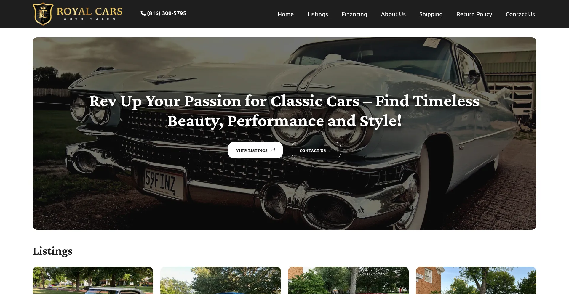 Website screenshot of Royalclassicautosales.com