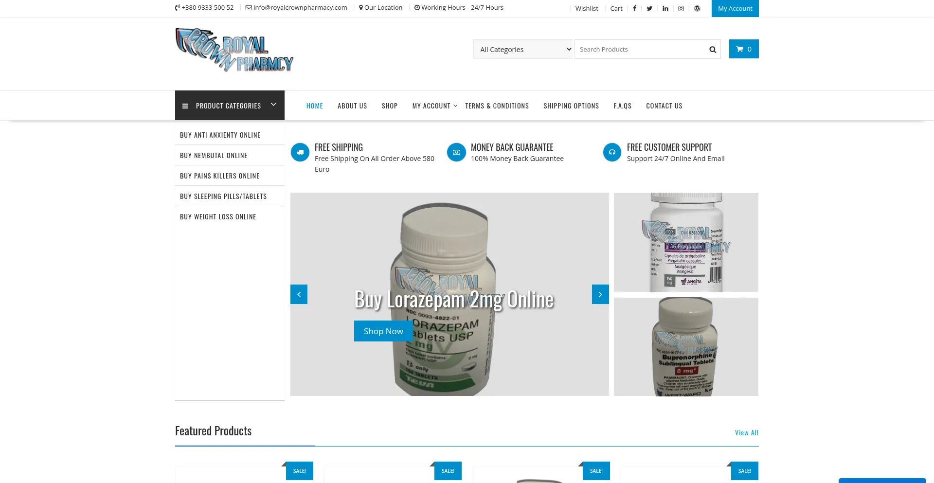 Website screenshot of Royalcrownpharmacy.com