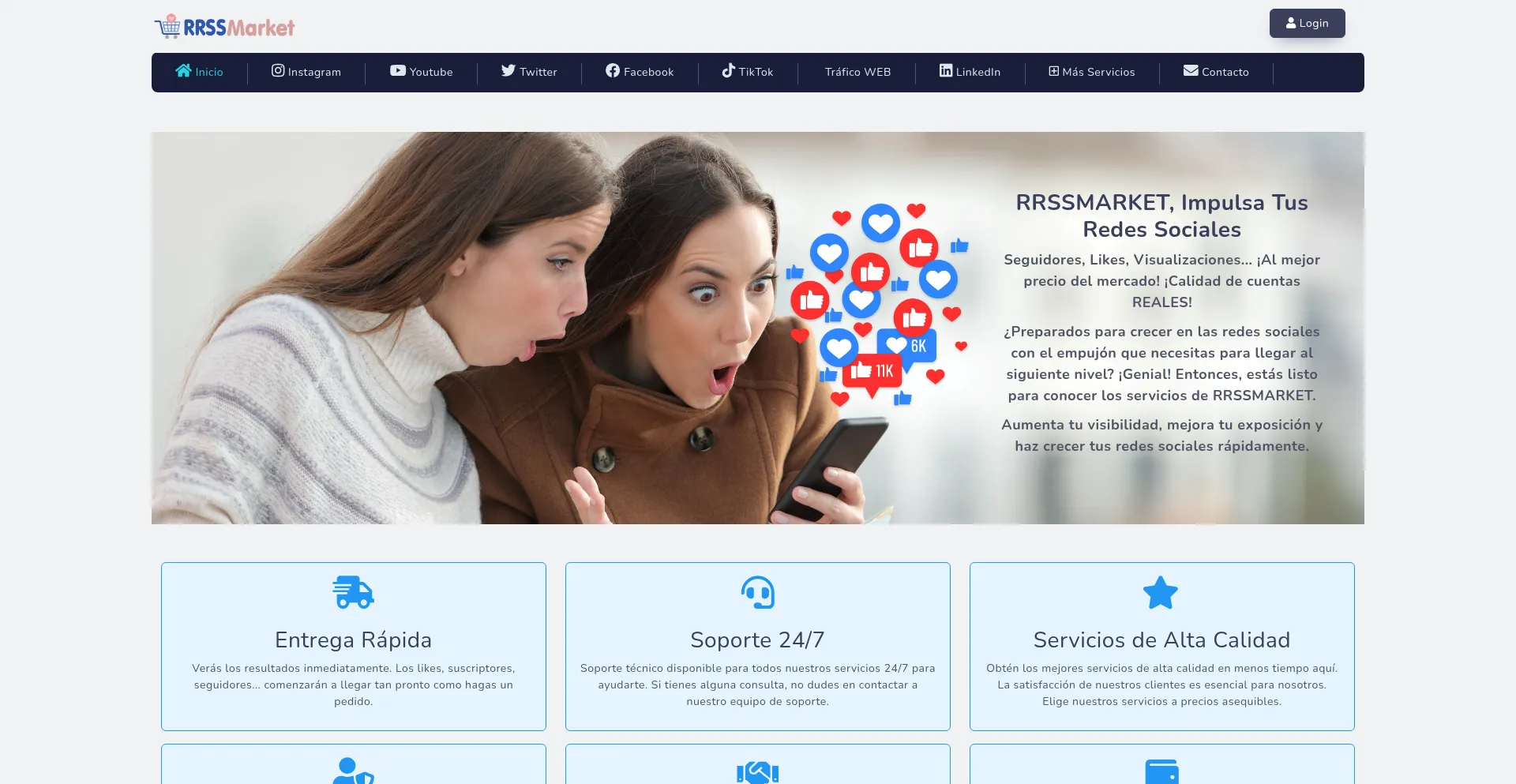 Website screenshot of Rrssmarket.com