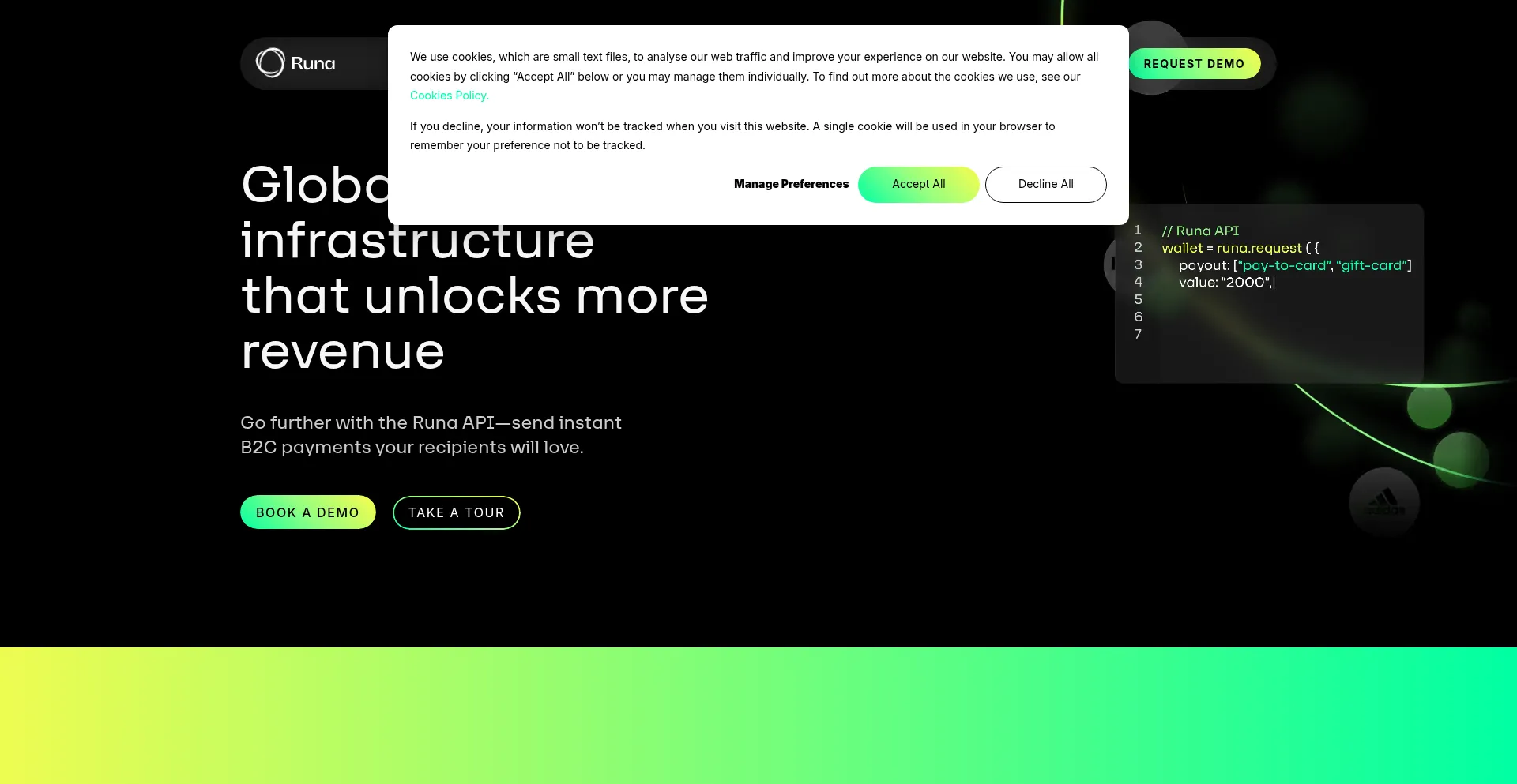 Website screenshot of Runa.com