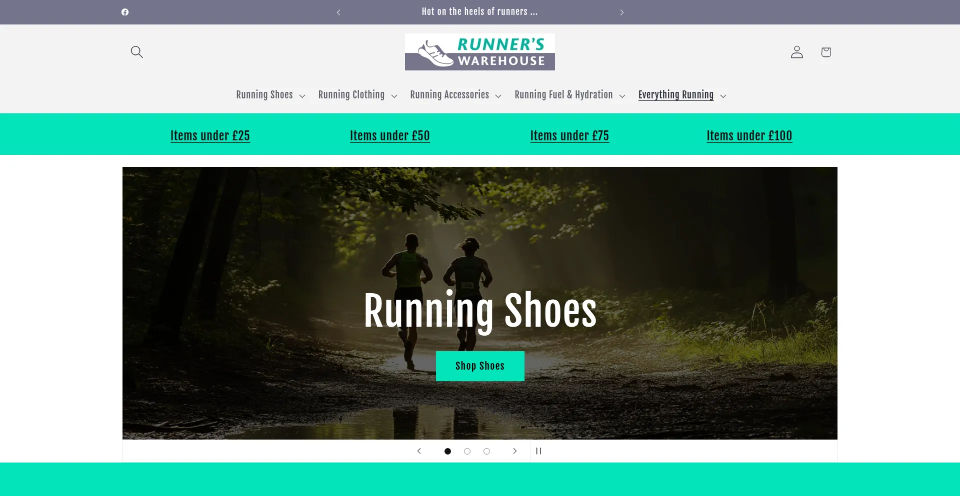 Website screenshot of Runnerswarehouse.co.uk
