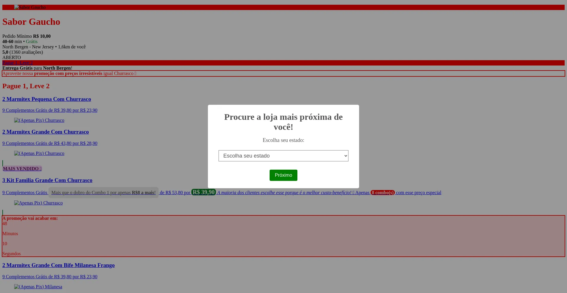 Website screenshot of Saborgaucho.com