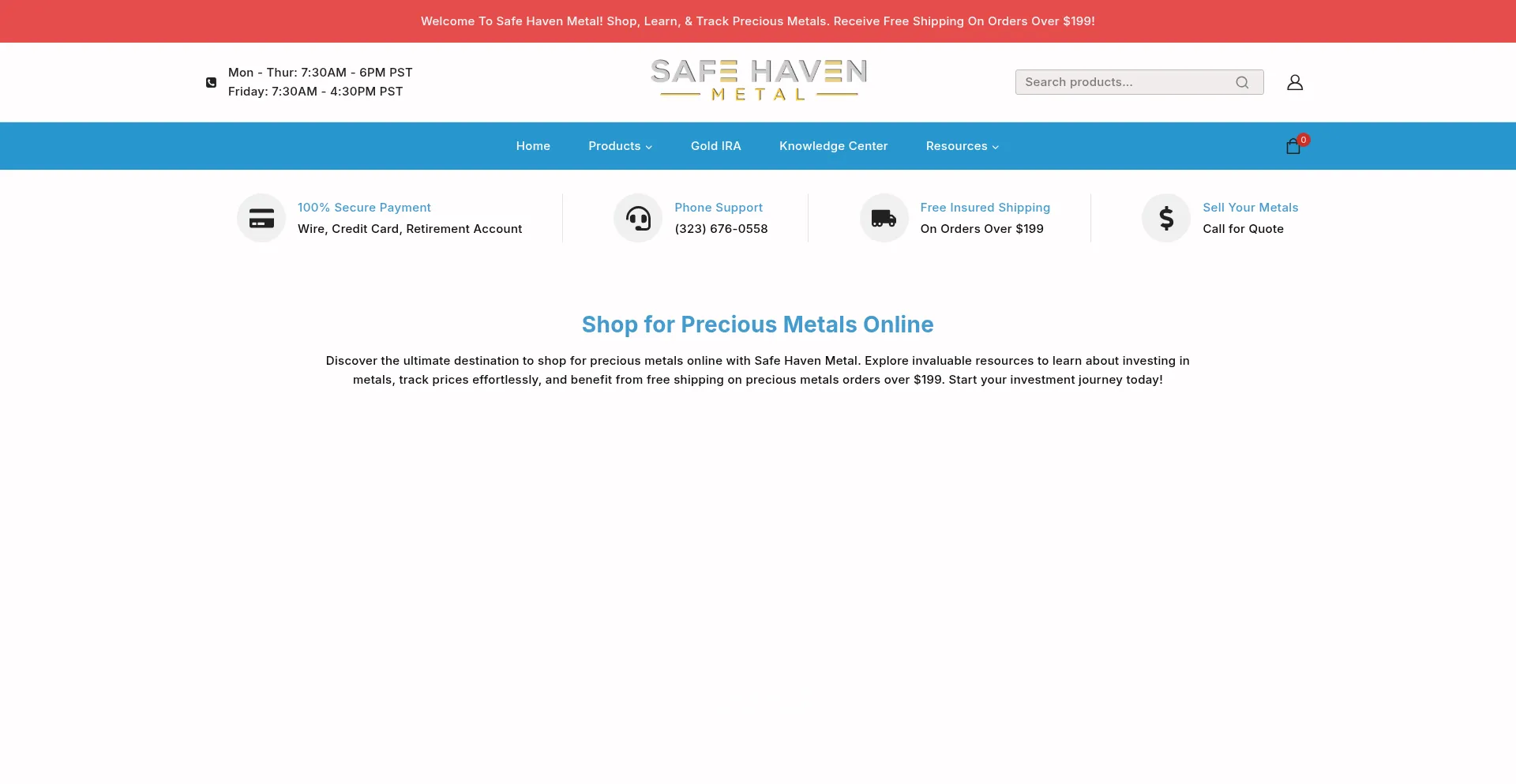 Website screenshot of Safehavenmetal.com