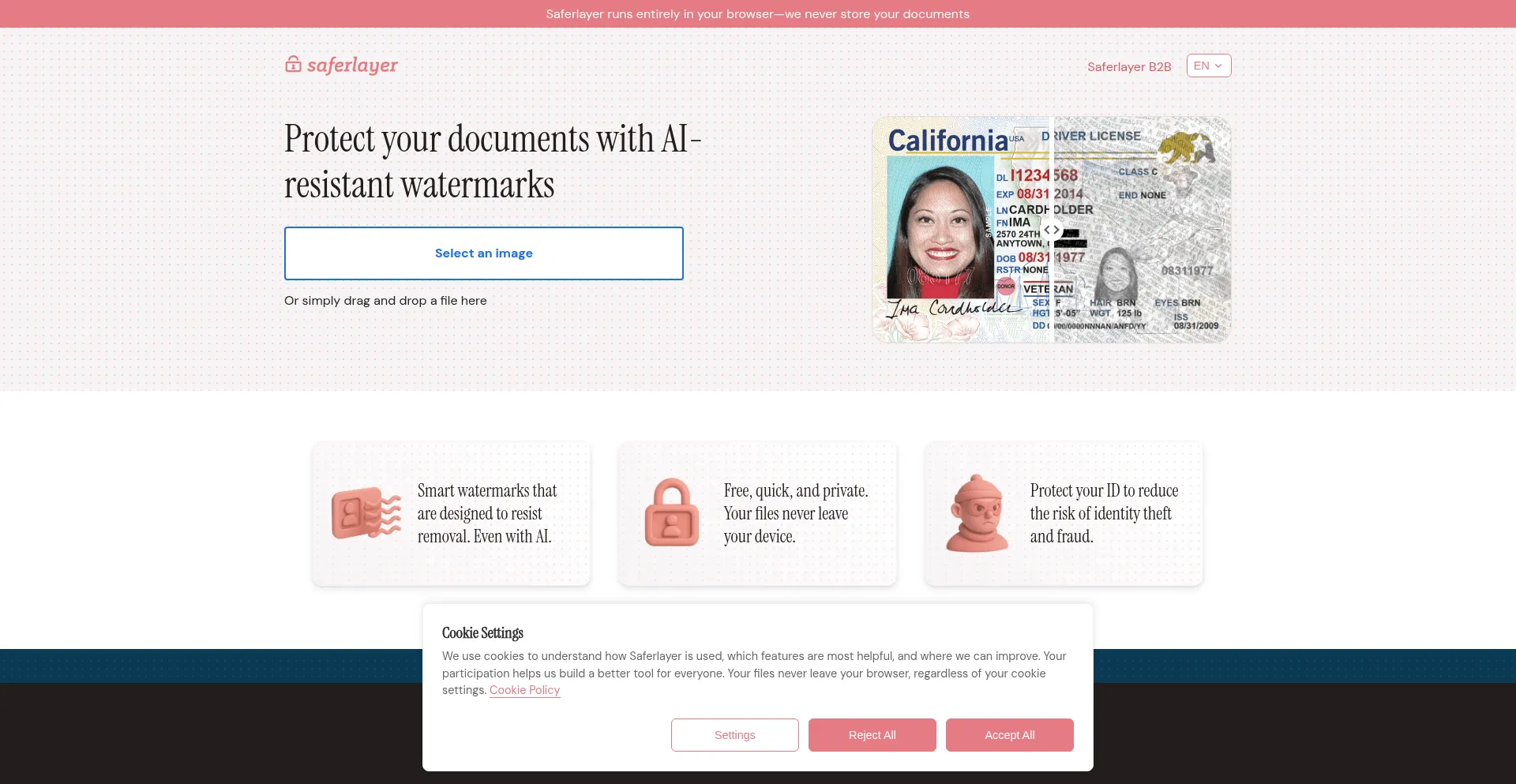 Website screenshot of Saferlayer.com