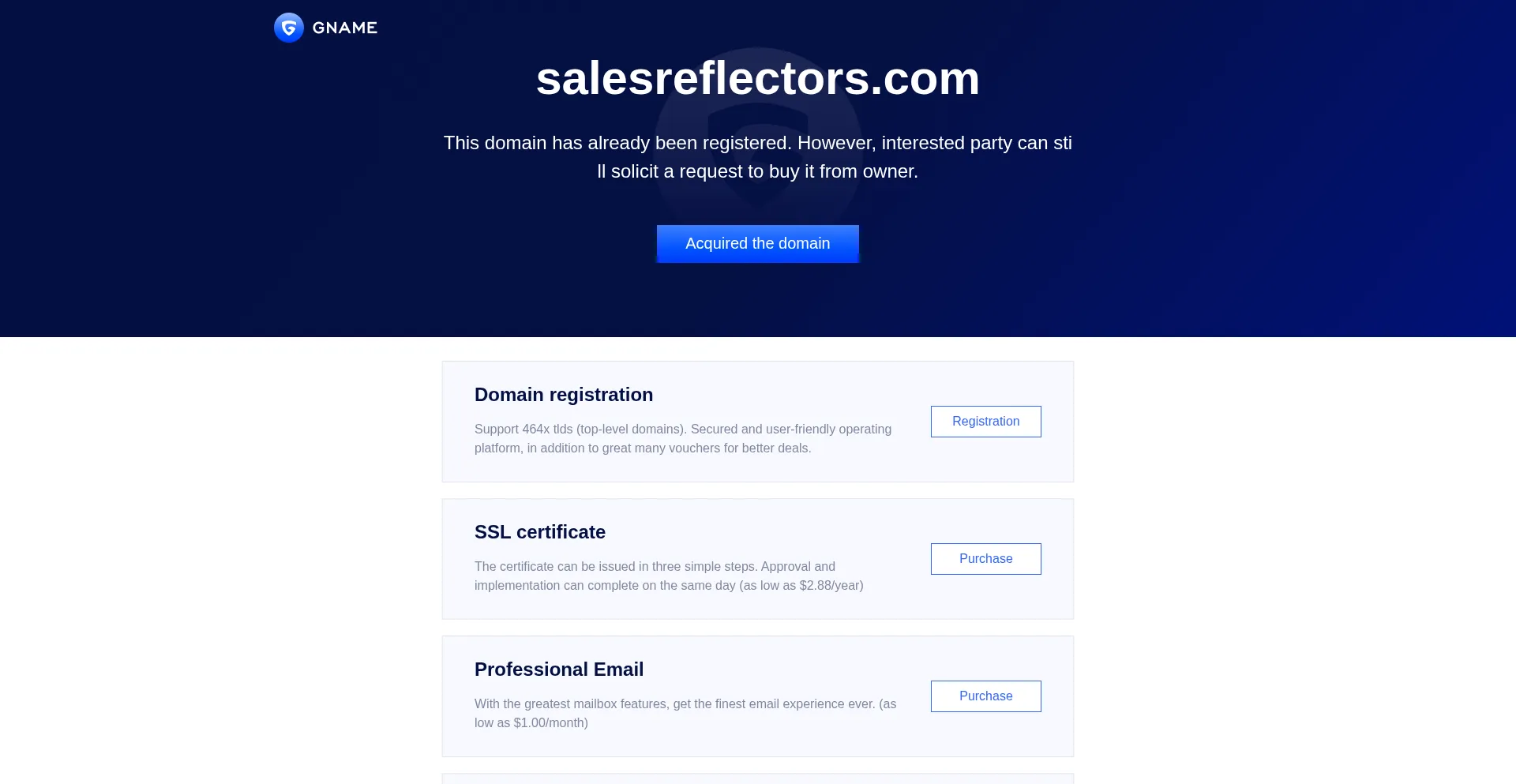 Website screenshot of Salesreflectors.com