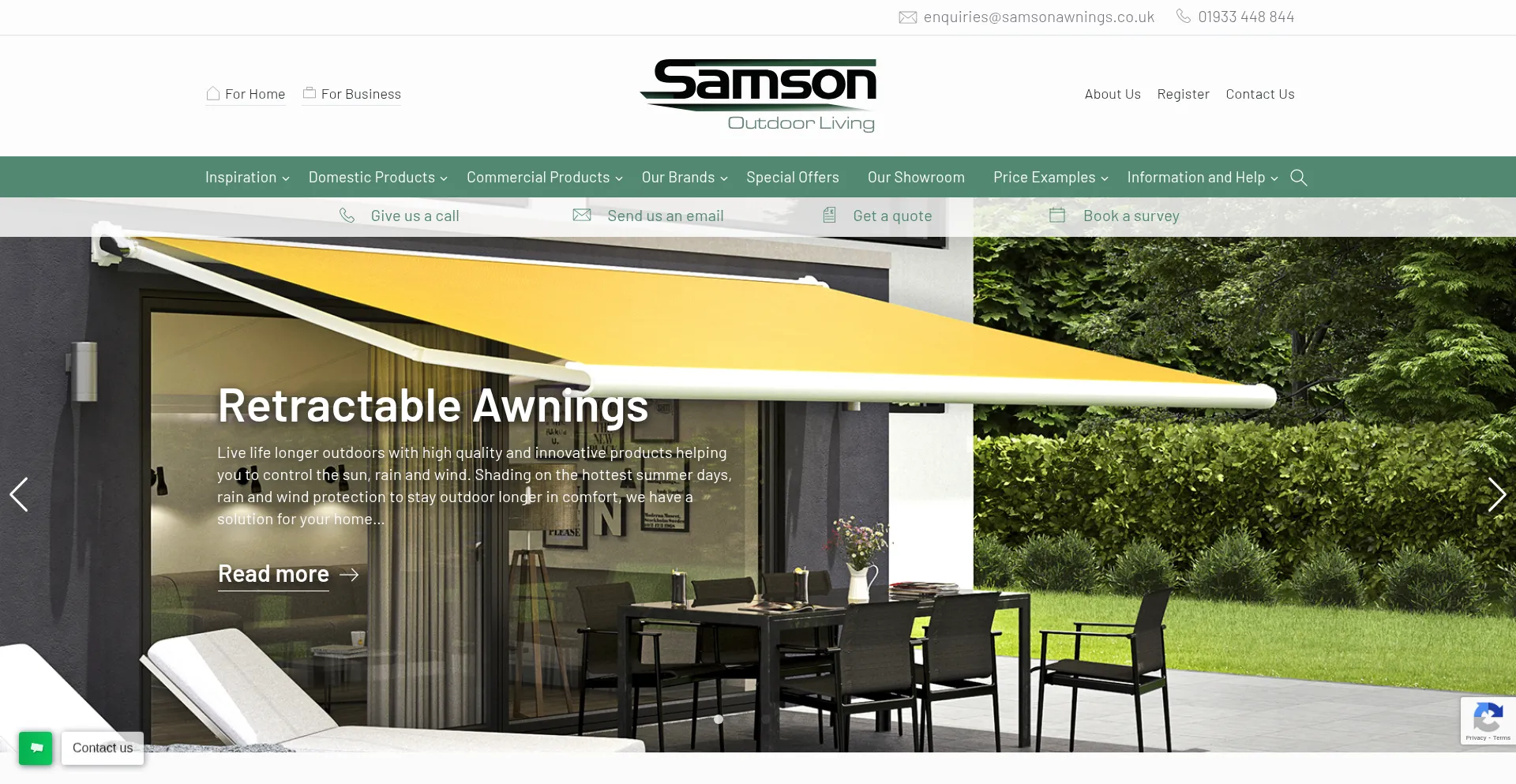Website screenshot of Samsonawnings.co.uk