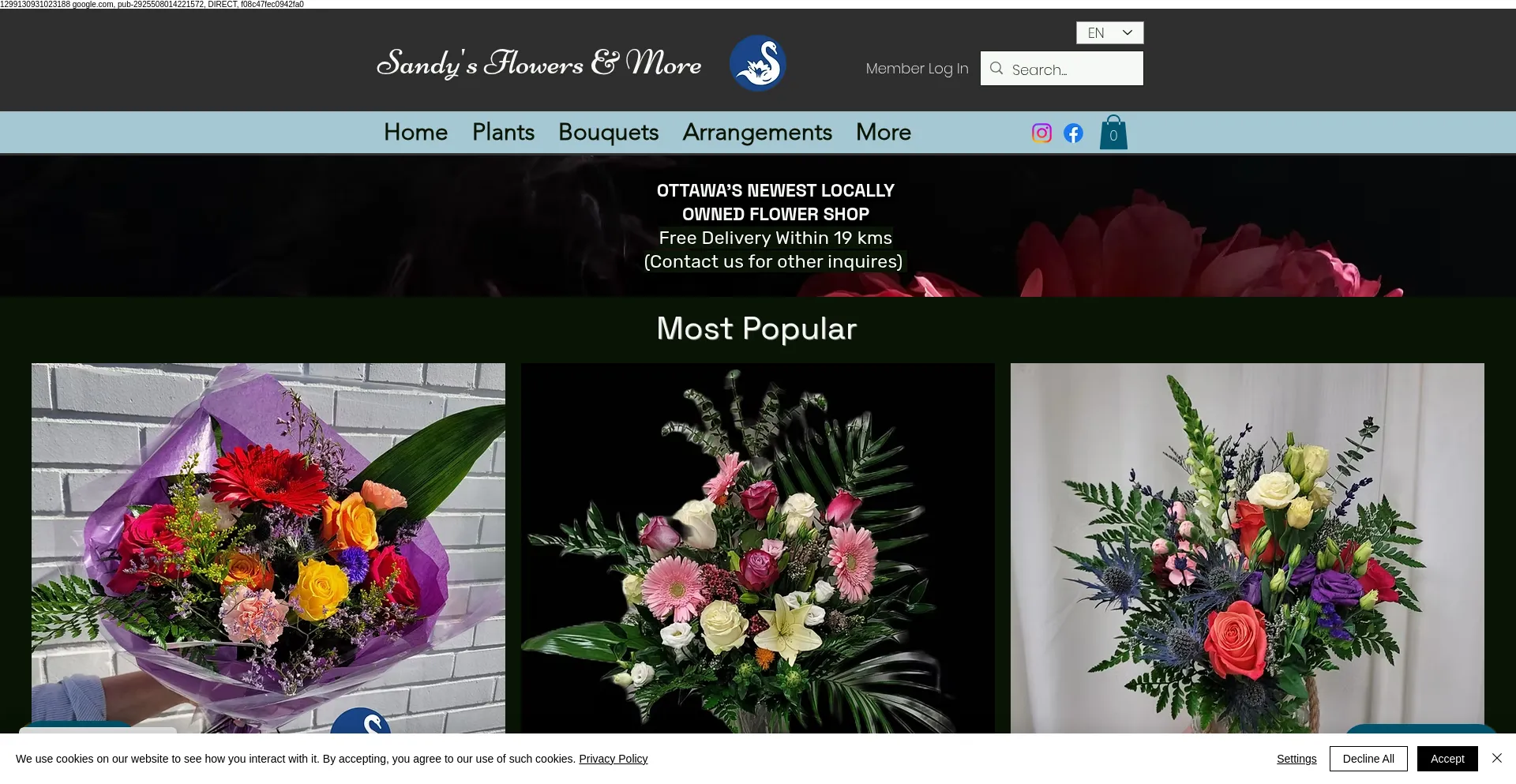 Website screenshot of Sandysflowersandmore.com