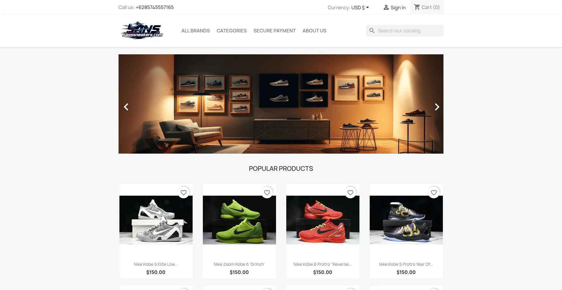 Website screenshot of Sanssneakers.com