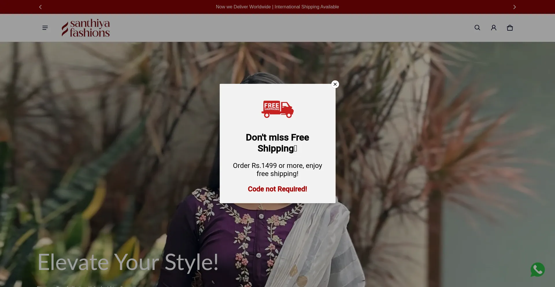 Website screenshot of Santhiyafashions.com