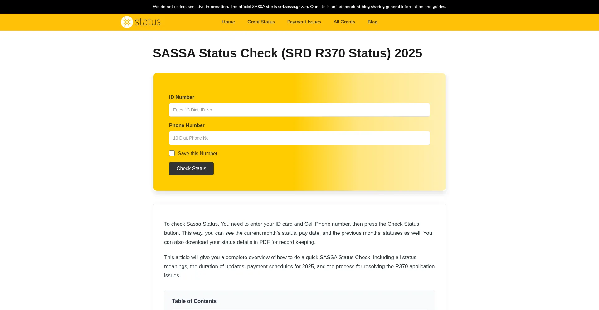 Sasastatus.co.za Screenshot