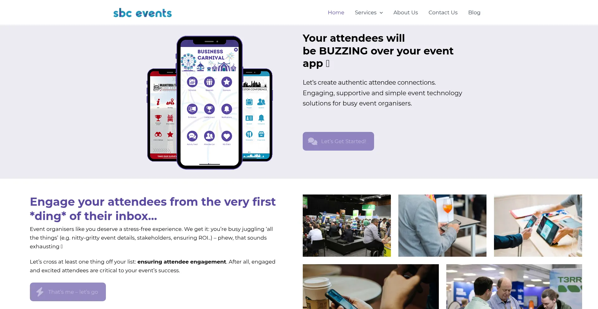 Website screenshot of Sbcevents.com.au