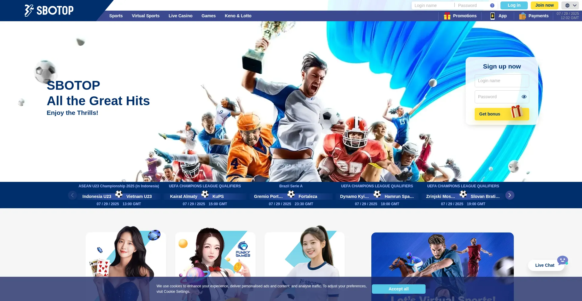 Website screenshot of Sbotop.com