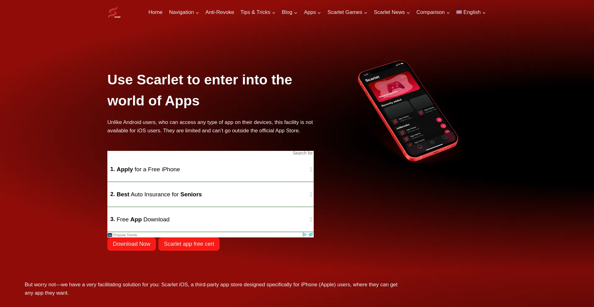 Website screenshot of Scarletappstore.com