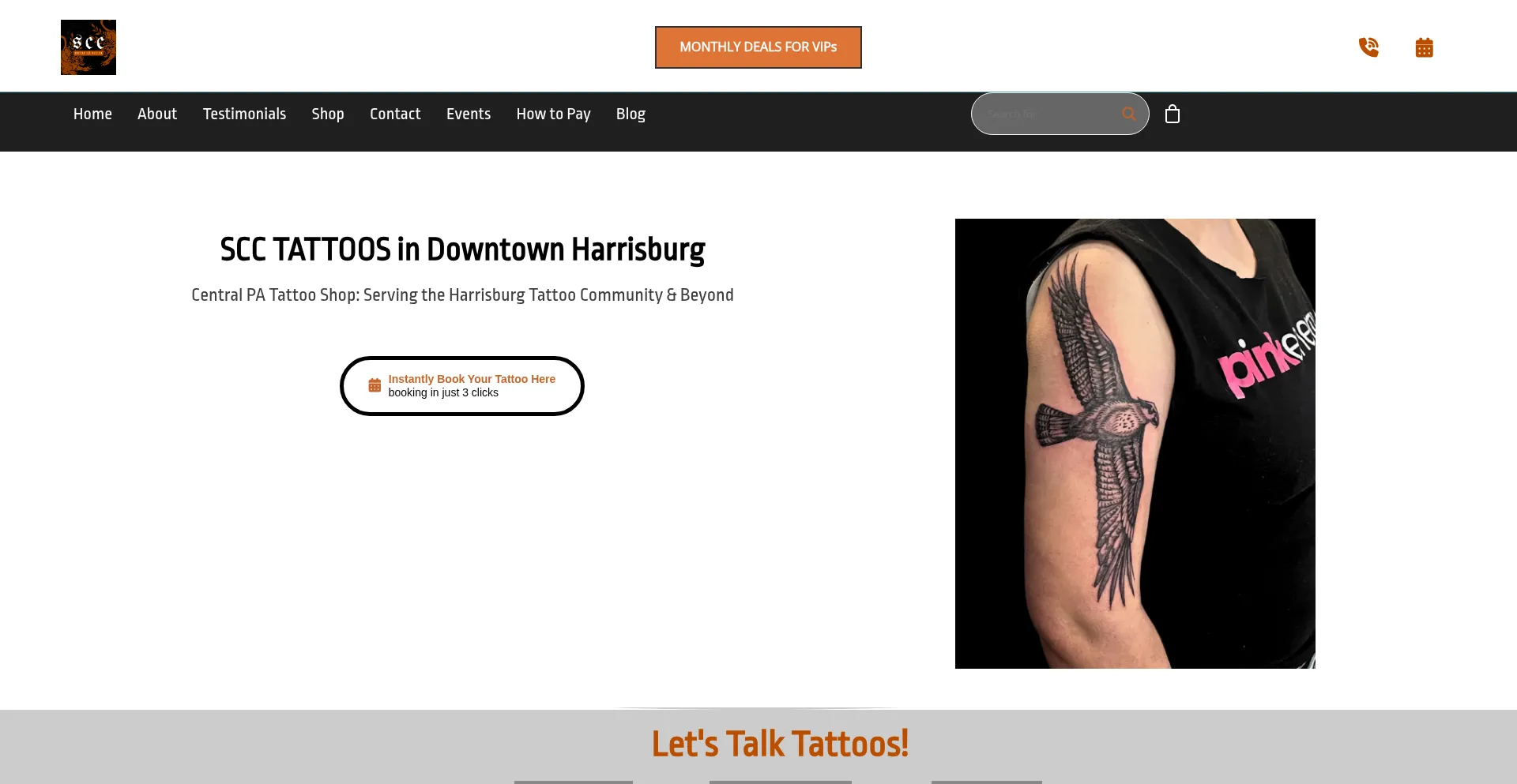 Website screenshot of Scctattoos.com