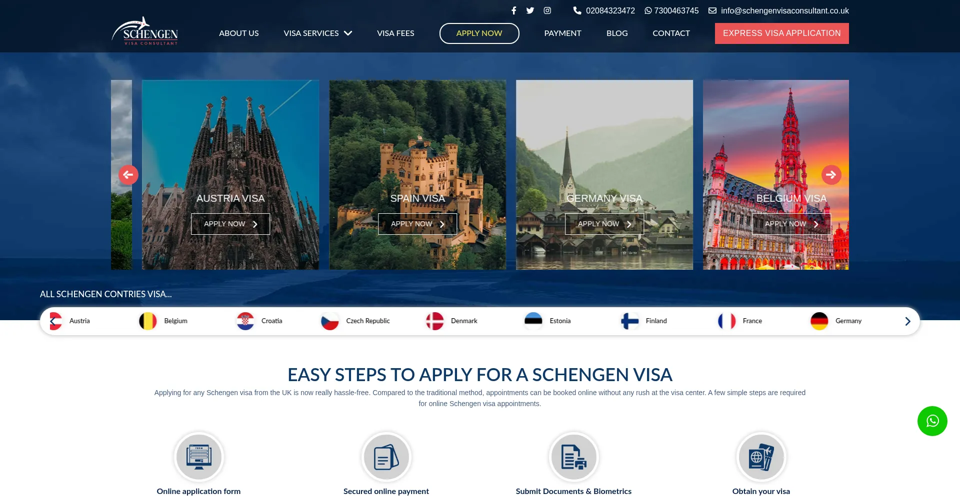 Website screenshot of Schengenvisaconsultant.co.uk