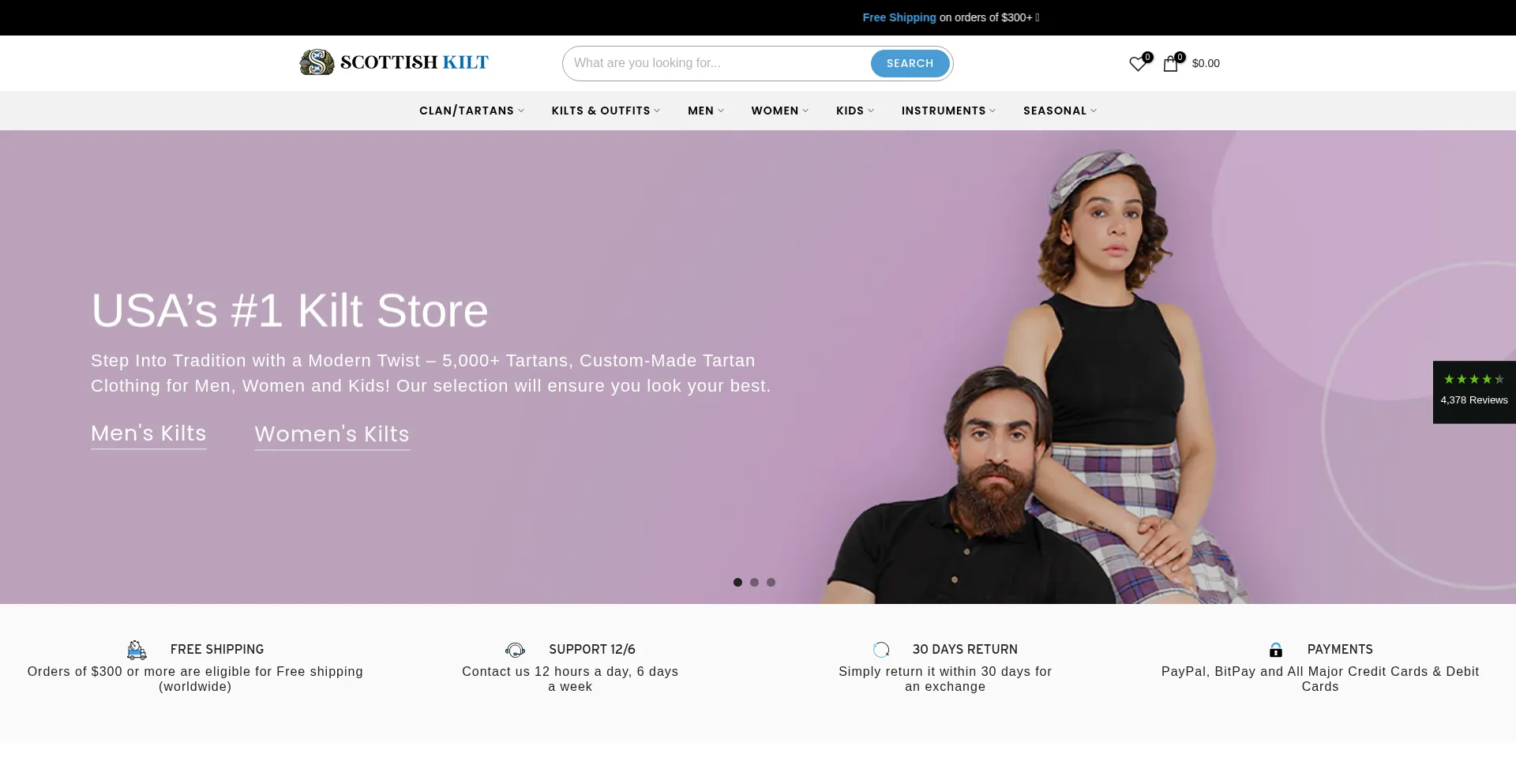 Website screenshot of Scottishkiltshop.com
