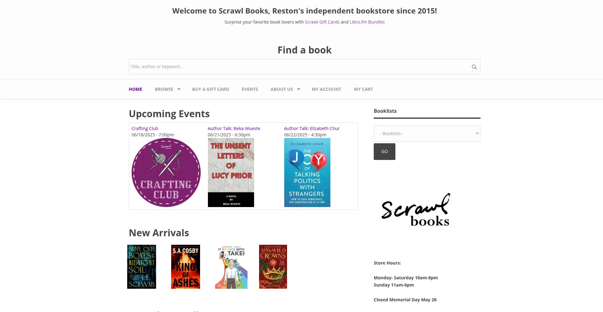 Website screenshot of Scrawlbooks.com
