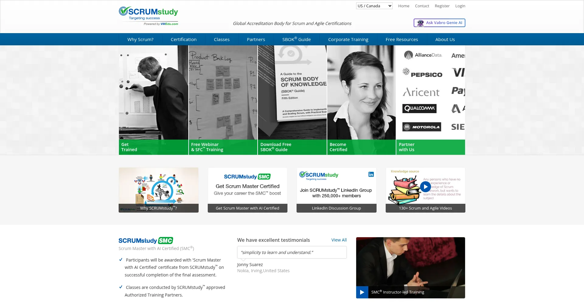 Website screenshot of Scrumstudy.com