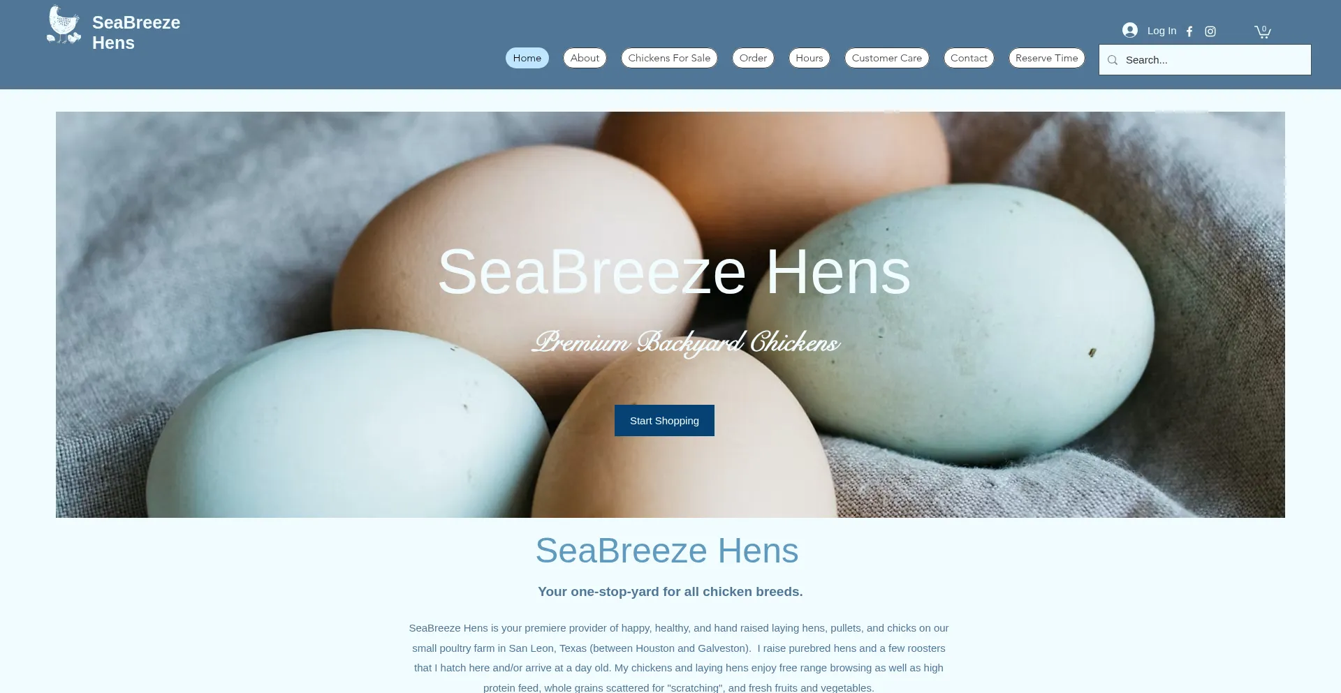 Website screenshot of Seabreezehens.com