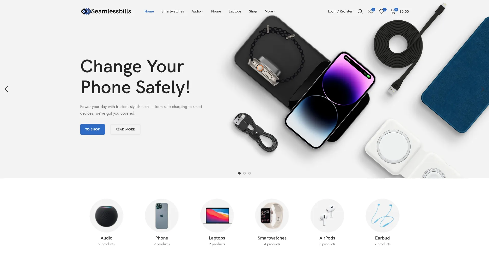 Website screenshot of Seamlessbills.com