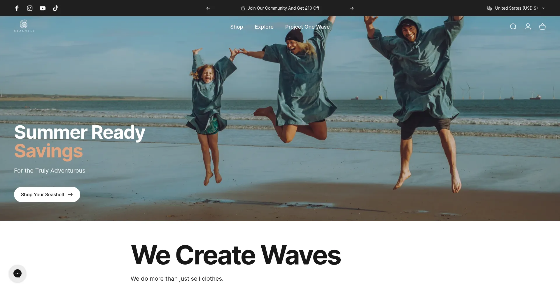 Website screenshot of Seashell-clothing.com