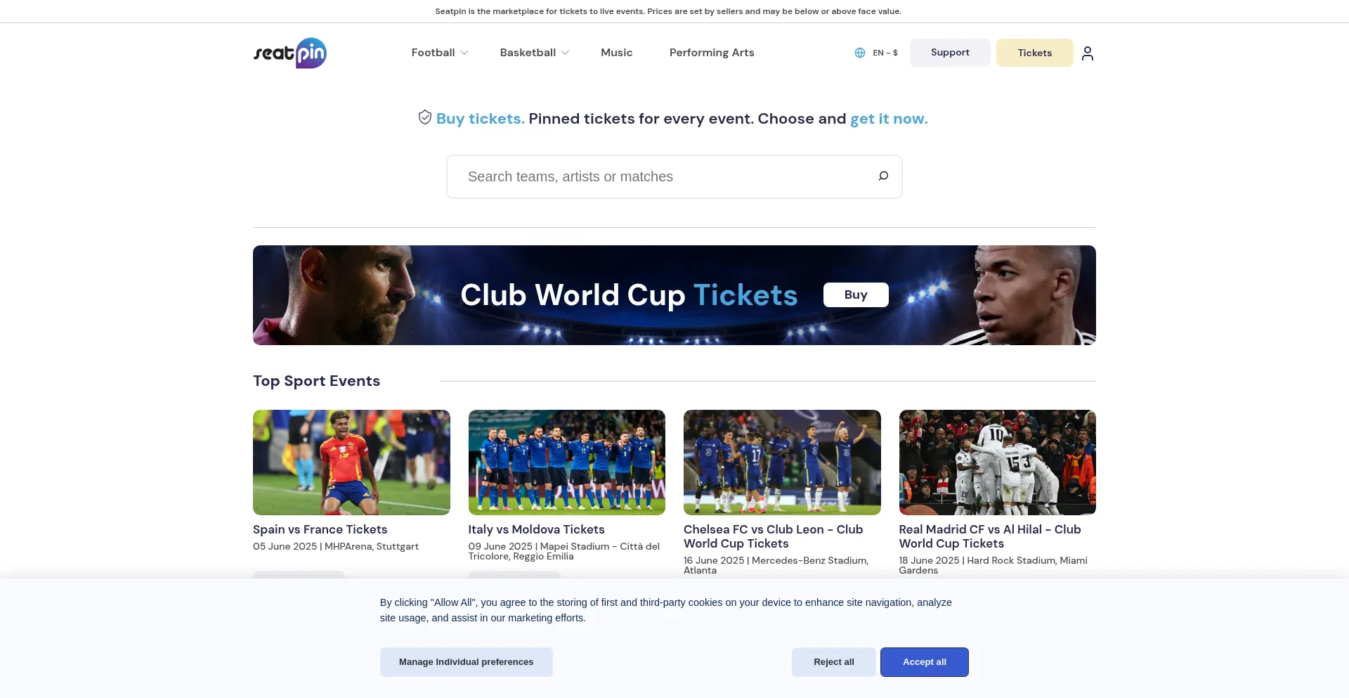 Website screenshot of Seatpin.com
