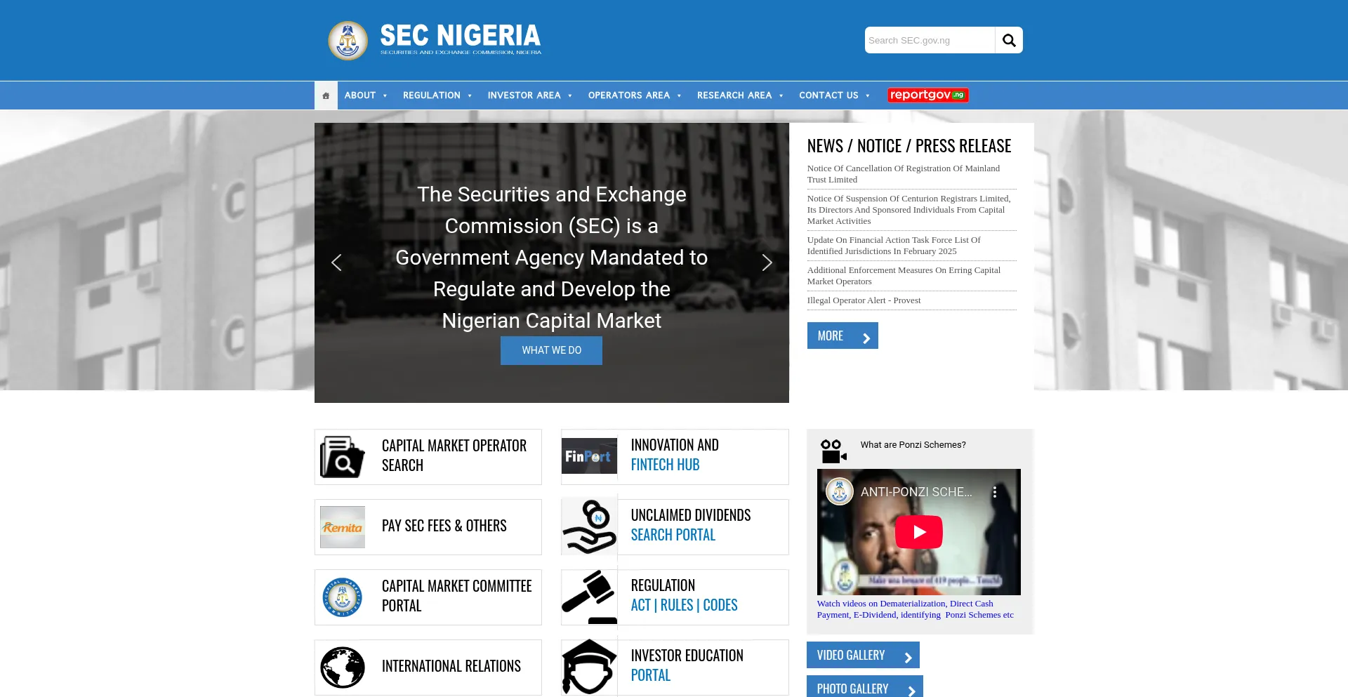 Website screenshot of Sec.gov.ng