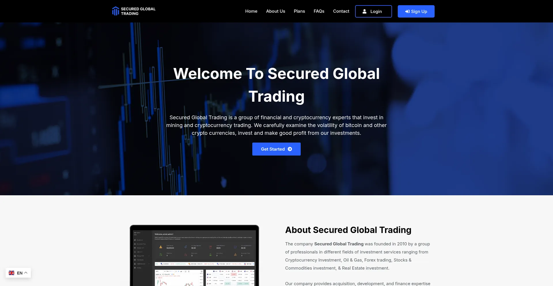 Website screenshot of Securedglobaltrading.com