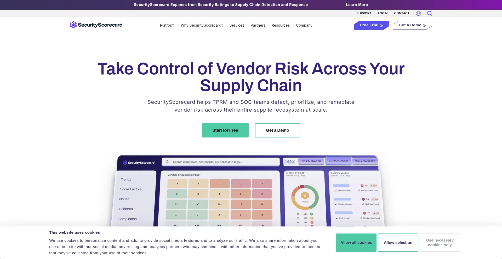 Website screenshot of Securityscorecard.io