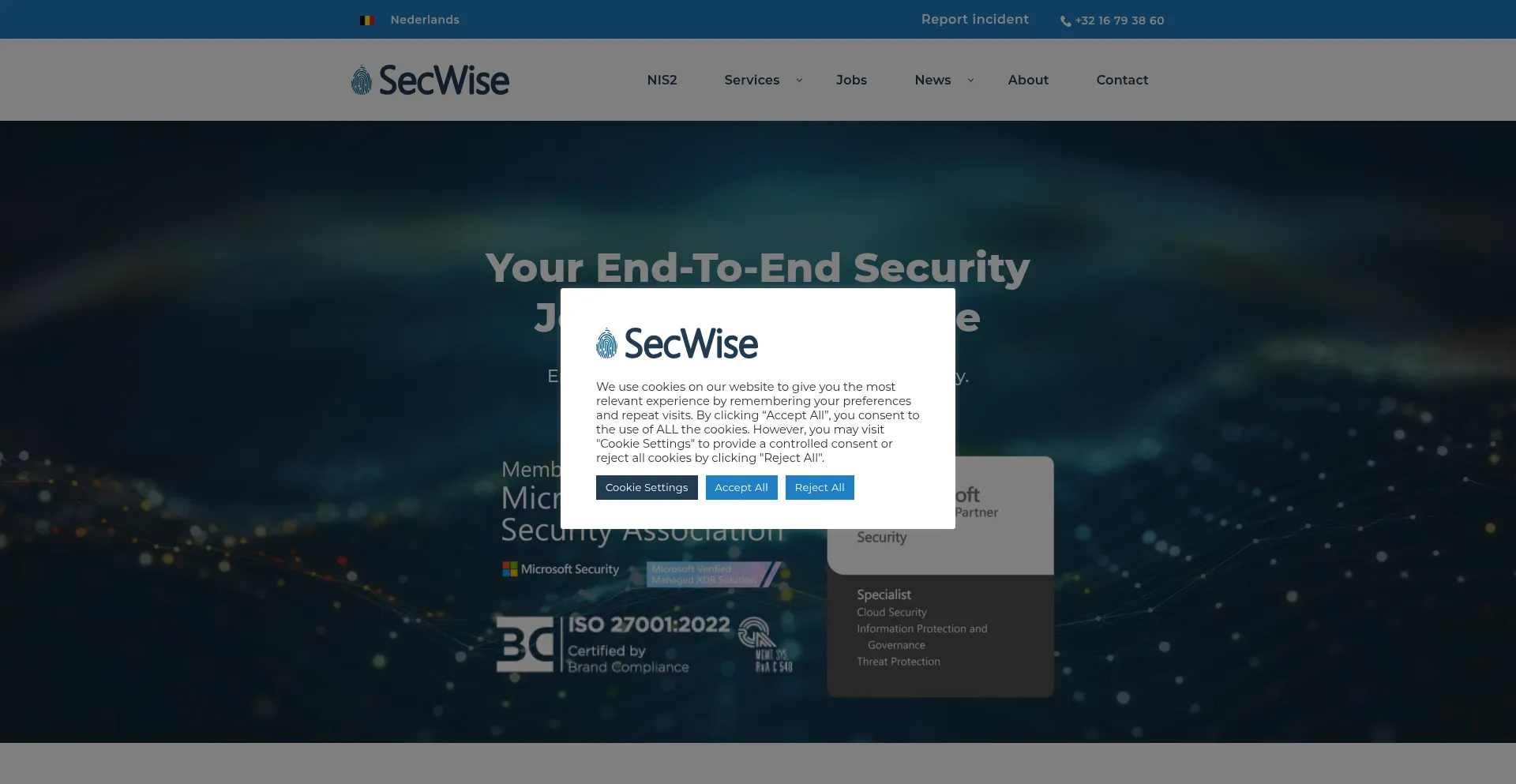 Website screenshot of Secwise.be
