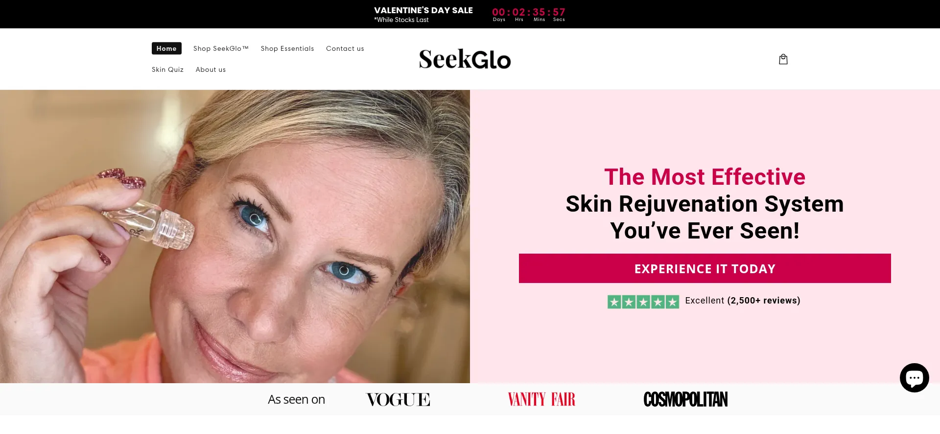 Website screenshot of Seekglo.com
