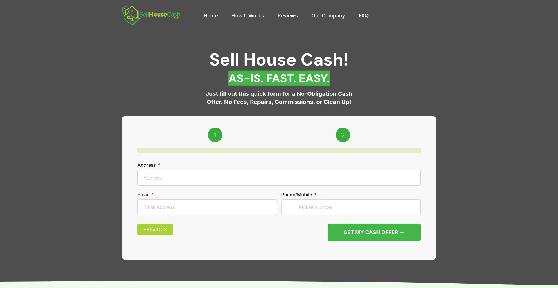 Sellhousecash.com Screenshot