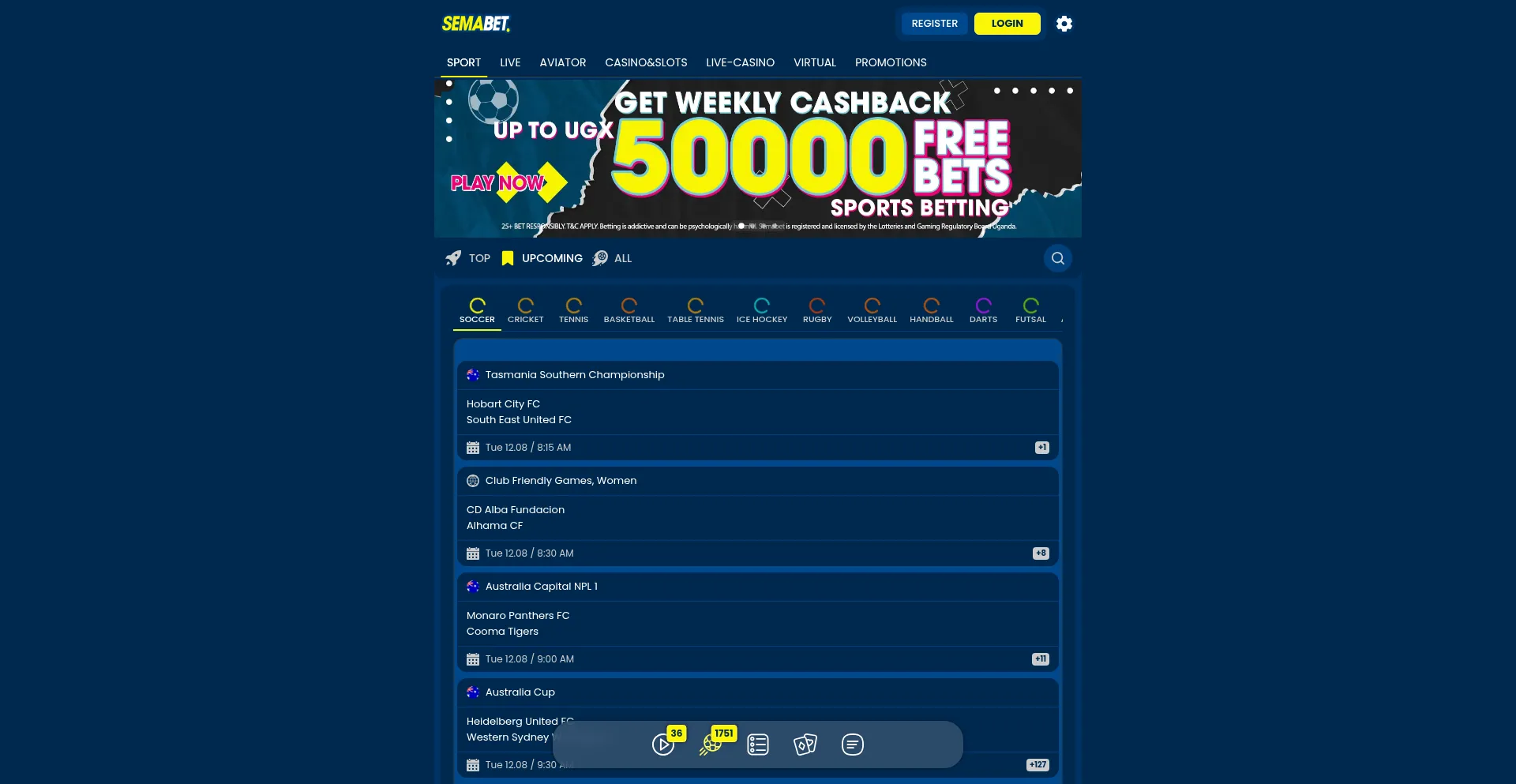 Website screenshot of Semabet.com