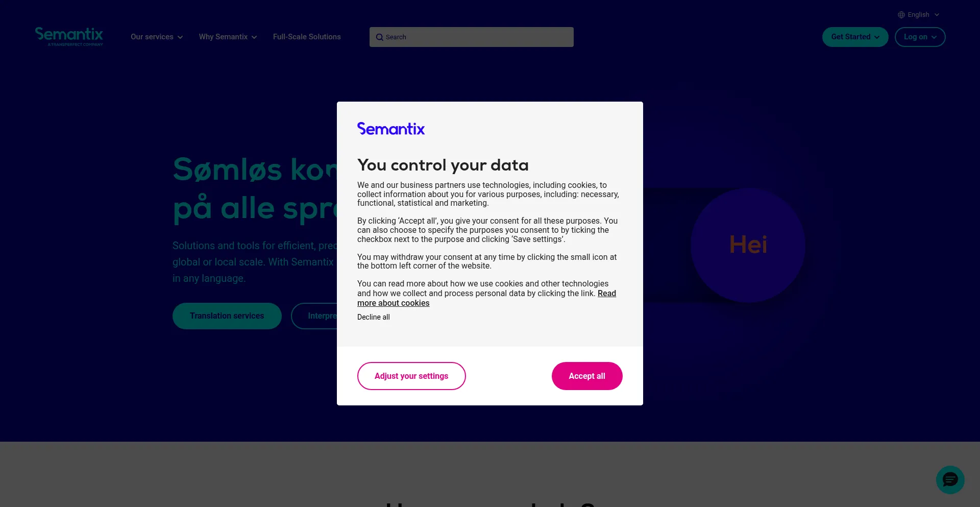 Website screenshot of Semantix.com