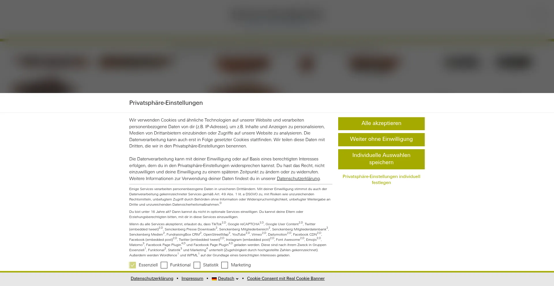 Website screenshot of Senckenberg.de