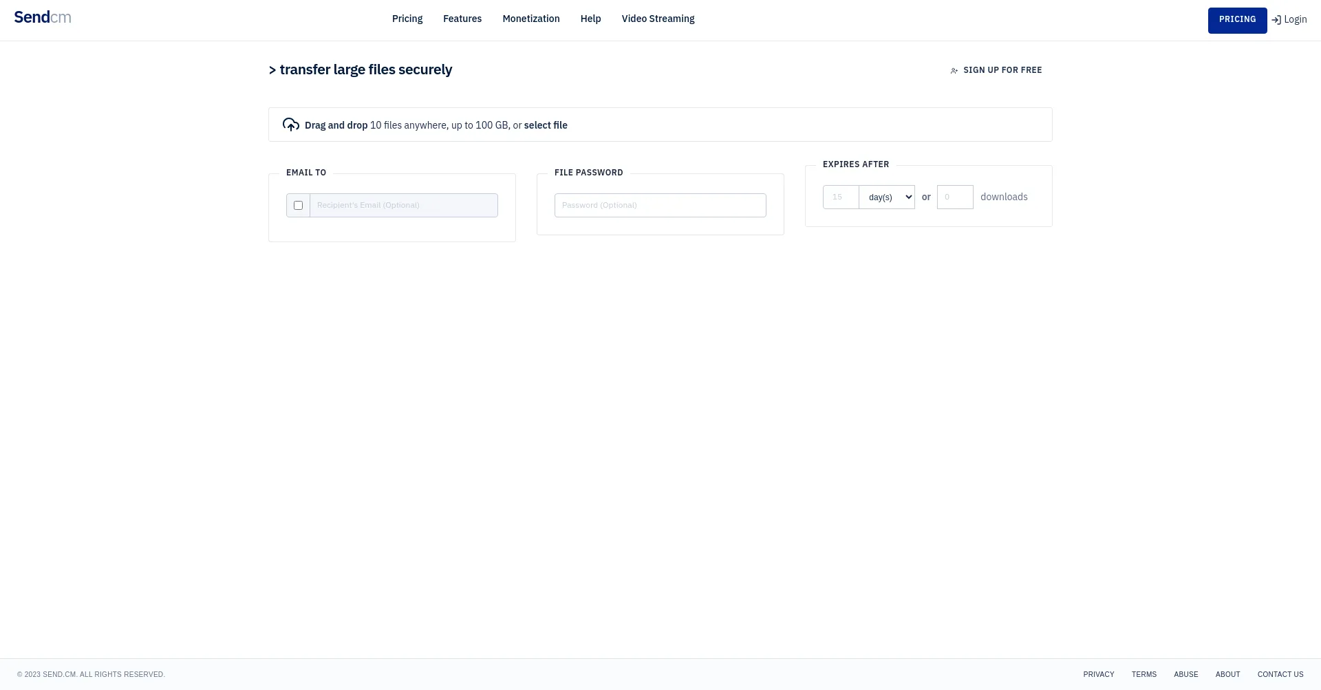 Website screenshot of Send.cm