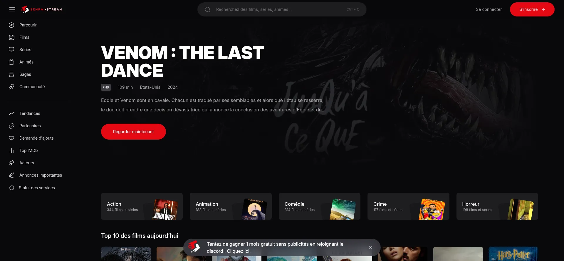 Website screenshot of Senpai-stream.net