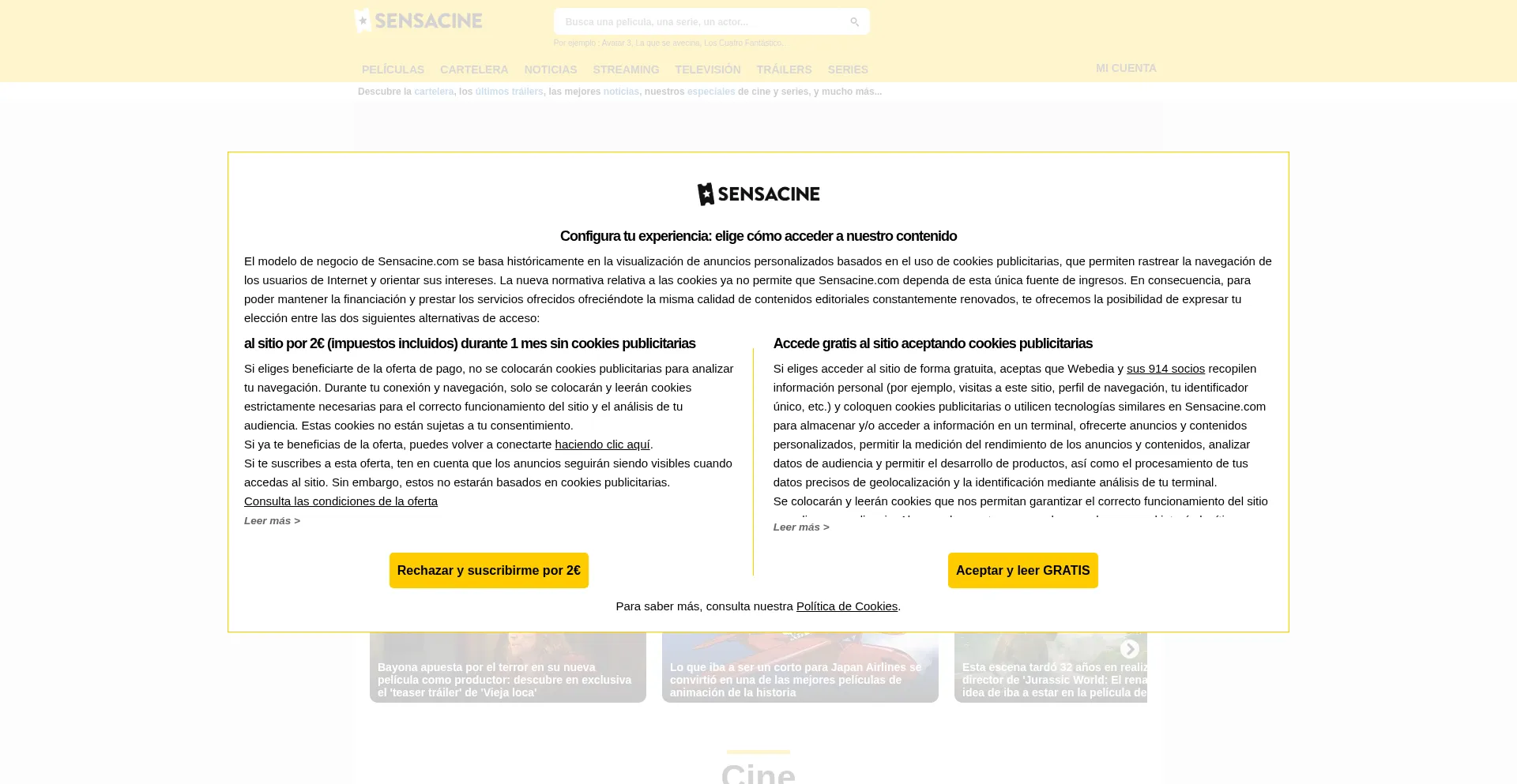 Website screenshot of Sensacine.com