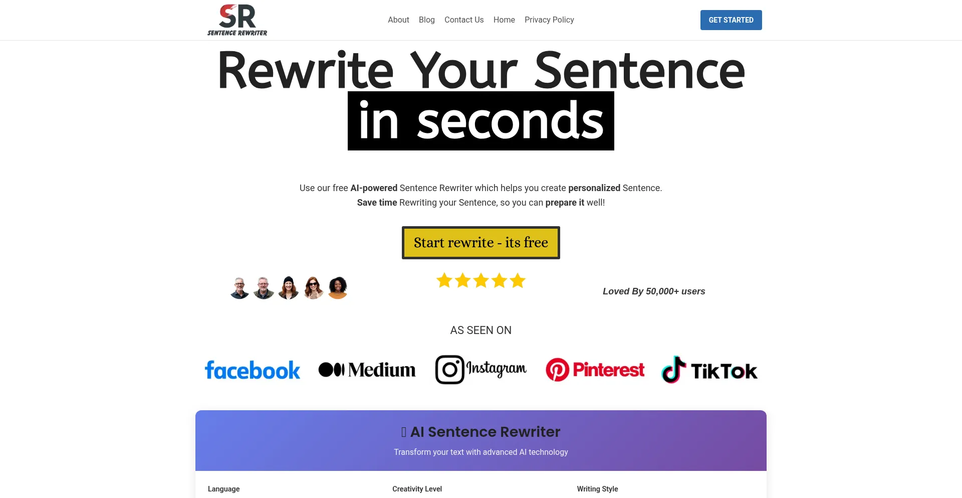 Website screenshot of Sentencerewriter.co