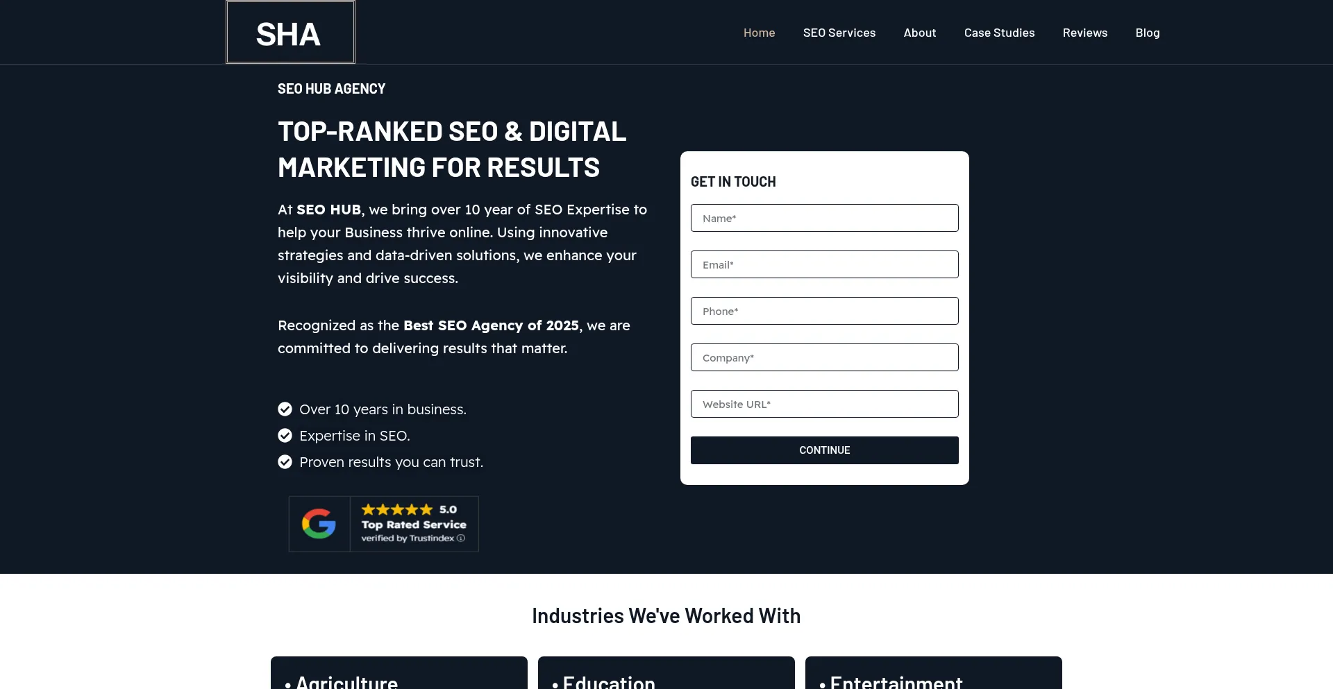 Website screenshot of Seohubagency.com