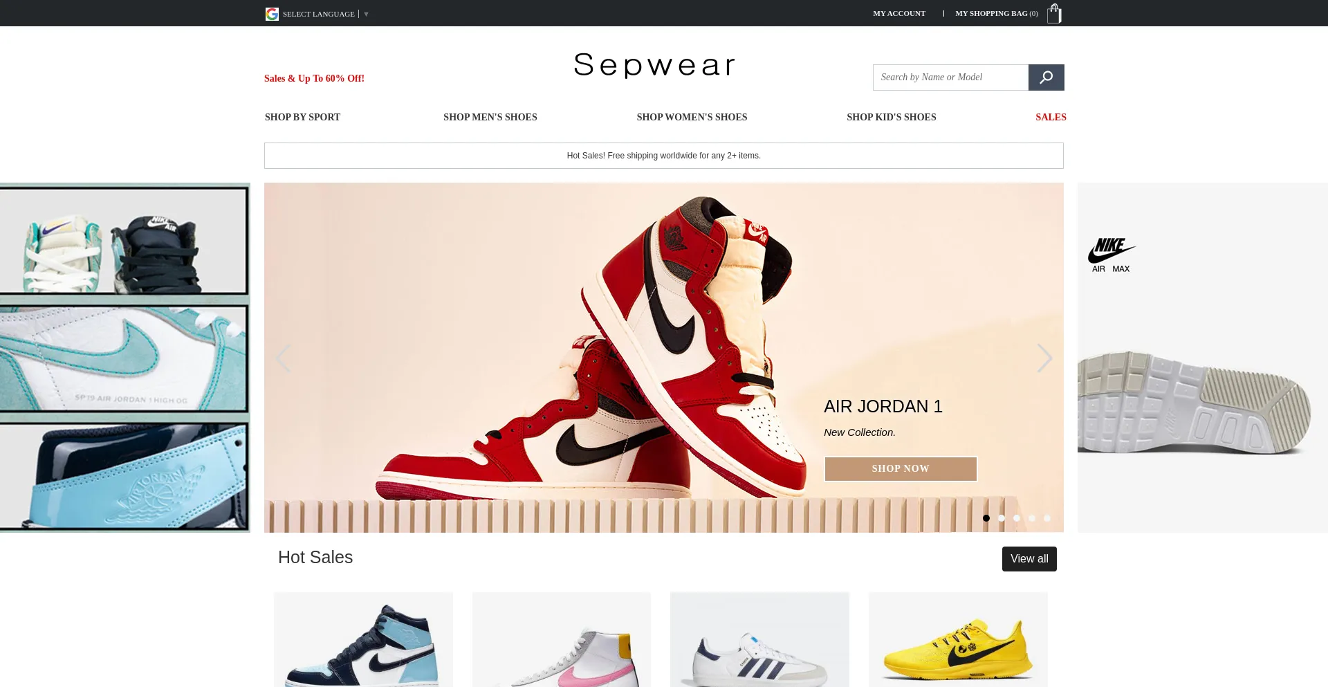 Website screenshot of Sepwear.com