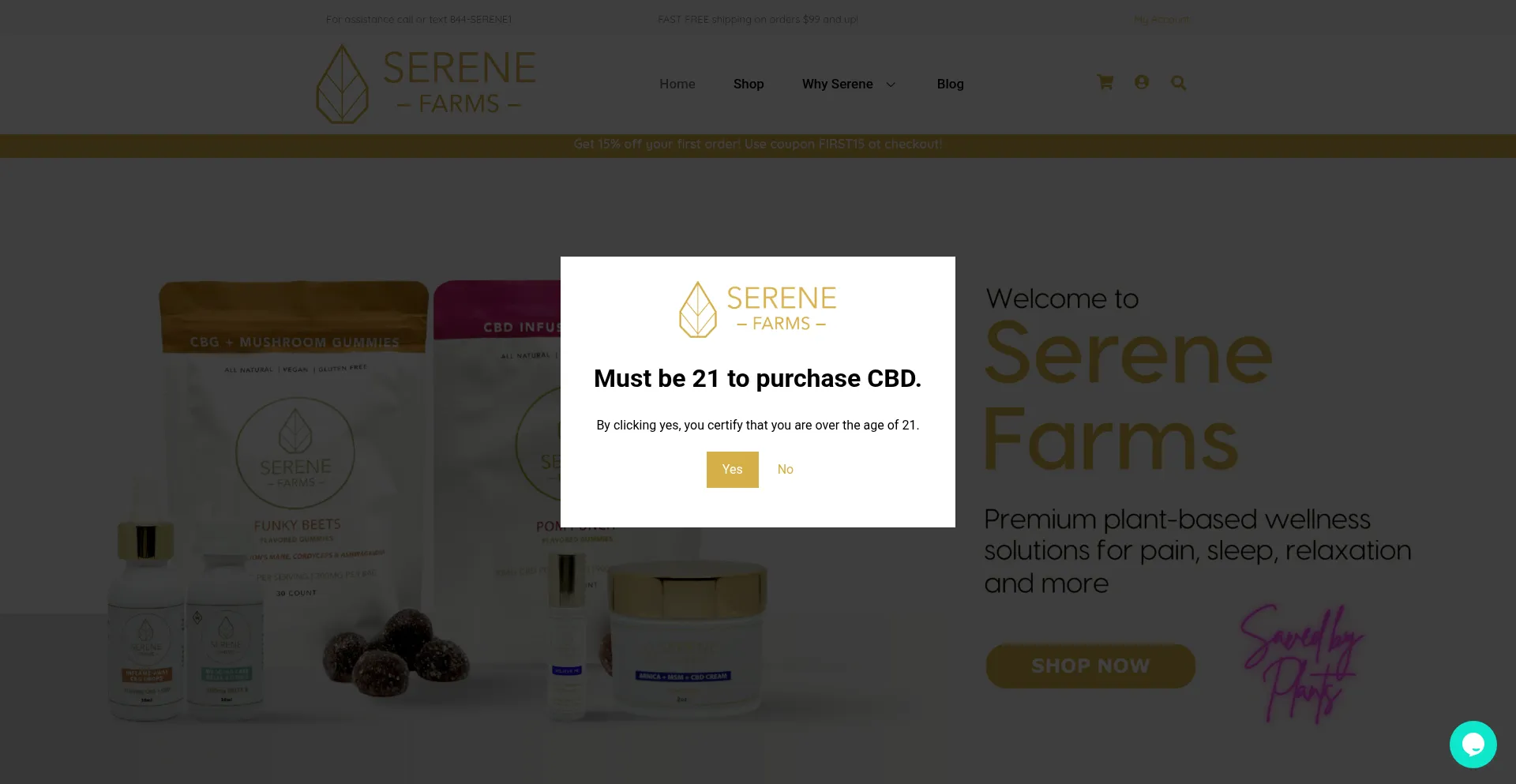 Website screenshot of Serenefarms.com