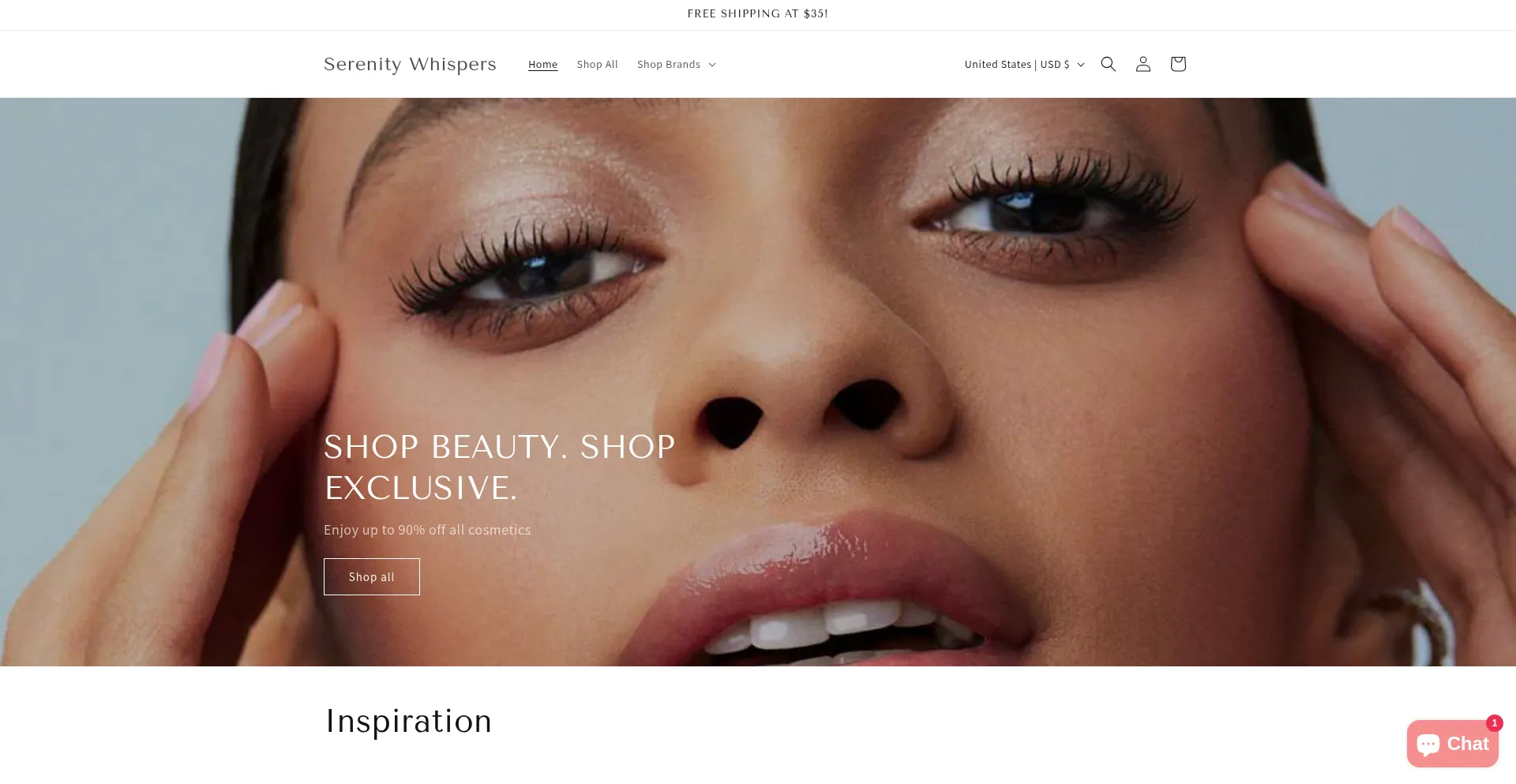Website screenshot of Serenitywhispers.com