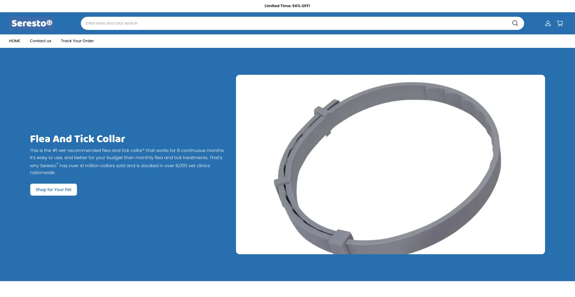 Website screenshot of Serestopetcollar.com
