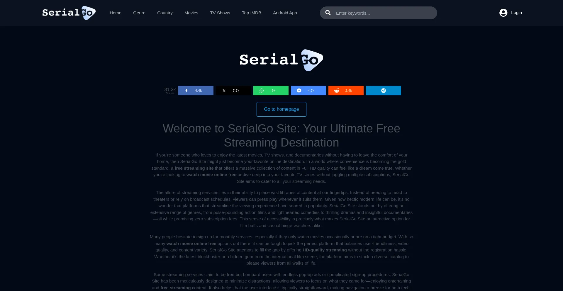 Website screenshot of Serialgo.tv